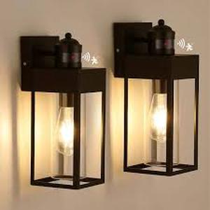lot 36 image: HKMGT 13.2 in. Black Motion Sensing Modern Porch Lights Outdoor Hardwired Wall Lantern Sconce with No Bulbs Included (2-Pack)  Customer Returns See Pictures