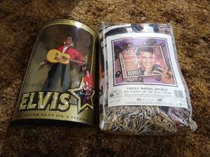 lot 34 image: (2) Elvis Presley Items - Doll & Blanket