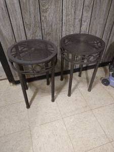 lot 109 image: (2) Small Round Metal Tables