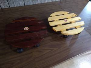 lot 111 image: (2) Round Rolling Wooden Platforms