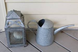 lot 12 image: Vintage Galvanized Lantern and Watering Can Set
