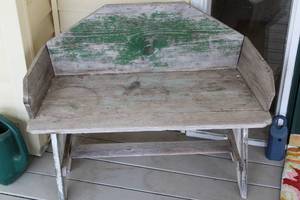 lot 13 image: Rustic Wooden Garden Bench with Vintage Green Accents