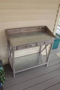 lot 23 image: Vintage Metal and Wood Console Table with Drawers