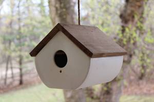 lot 30 image: Handcrafted Wooden Birdhouse with Natural Finish