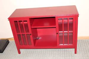 lot 47 image: Red Wooden Cabinet with Glass Doors