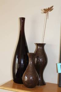 lot 54 image: Set of 3 Ceramic Vases with Copper Dragonfly Decoration
