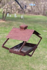 lot 65 image: Rustic Hanging Bird Feeder with Metal Mesh Base
