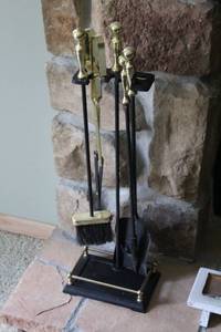 lot 73 image: Set of 4 Vintage Brass and Iron Fireplace Tools