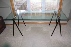 lot A-78 image: Glass Top Metal Frame Dining Table