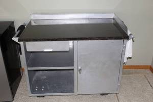 lot 80 image: Rolling Metal Utility Cart with Granite Top