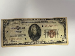 $20.00-1929 Federal Reserve Note, Chicago-AWESOME CONIDITION Free Shipping & Insurance