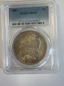 lot 8 image: 1887 Morgan, PCGS-MS-63, Free Shipping & Insurance