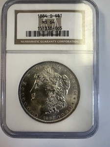 lot 17 image: 1884-O Morgan Silver Dollar, NGC MS-64,-Free Shipping & Insurance