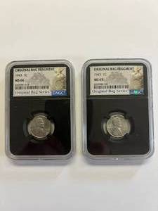 lot 20 image: 1943 Steel Wheat Pennies, NGC Bag Frag, MS 65 & MS 66 , RARE Free Shipping, Auction for both Wheaties