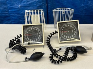 lot 10 image: Lot of 2 Welch Allyn Wall Mount Blood Pressure Aneroid Sphygmomanometers with Wire Baskets - Need A little clean up - Work great