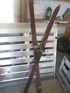 lot 41 image: Pair of antique wooden snow Skis wi...