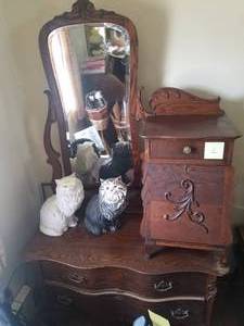 Oak 1880's -1890's Dresser with Side Desk on Side. "Very Unusual" 80"x x 44" x 21"