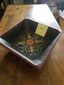 lot 53 image: Rosemaled Square Wooden Bowl