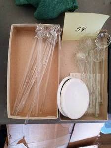 lot 54 image: Glass Unicorn Stir Sticks, Glass Spoons and 2 Butter Pads