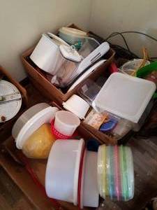 lot 77 image: 3 Boxes of Tupperware and other Plastic Storage Containers
