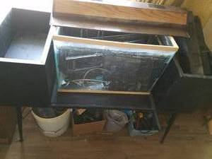 lot 91 image: Fish Tank with Stand and Supplies. 35.5 x 48 x 18.5