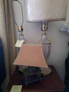 lot 93 image: 2- Princess House Crystal Lamps and Vintage Cabin Light