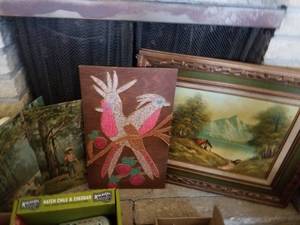 lot 128 image: Vintage Oil 20 x 24, Handcrafted Bird Picture and Other