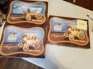 lot 208 image: 3- Wood Wagon Piece Models- New-