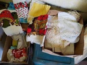 lot 246 image: Retro Towels, Needlework and Box of Rugs
