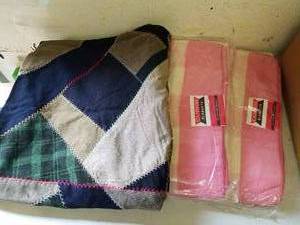 lot 273 image: Vintage Crazy Quilt Throw and 2 Vintage Cannon Blankets