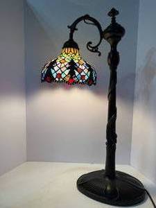 Beautiful Unique Tiffany Style Stained Glass Lamp, 29 inches tall, with multi position lampshade