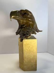 Bronze Eagle Sculpture on Stone Base. By Mario Fernandez.