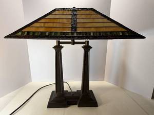 lot 12 image: Tiffany Style Stained Glass Two Column lamp