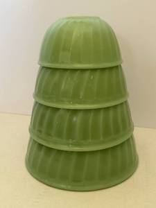 Rare Fire King Jadeite Swirl Nesting Bowls.