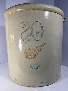 lot 10 image: 20 Gallon Red Wing Crock, With Large Six Inch Red Wing Logo.