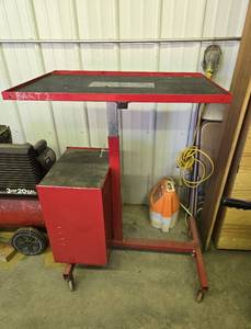 lot 21 image: Adjustable Height Rolling Metal Shop Work Station Table wCabinet