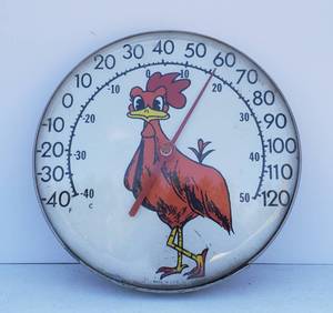 lot 24 image: Vintage 12 Jumbo Dial Outdoor Thermometer wRooster