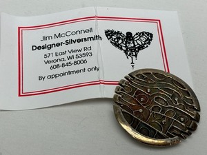 Great Looking Vintage Brutalist Round Sculptural Brooch by Jim McConnell