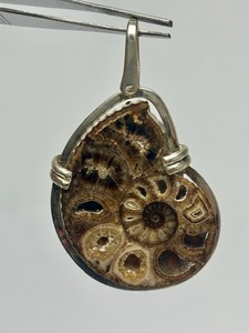 lot 32 image: Large Sterling Silver & Genuine Ammonite Pendant