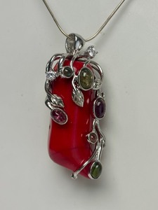 lot 52 image: Great Looking Jeweled Chili Pepper Pendant Necklace wSterling Silver