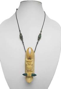 lot 44 image: Wonderful Carved Bone or Fossil Ivory Owl Pendant Necklace by Susan Tereba