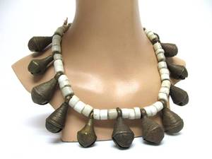 lot 60 image: Old Vintage Nigerian Necklace wBrass Bells & Handmade Beads