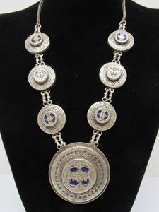 lot 84 image: Excellent Ornate Uzbek Traditional Silver Necklace wSilver & Lapis
