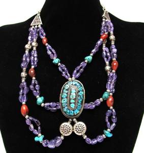 lot 85 image: Gorgeous Multi-Gemstone Turquoise & Genuine Silver Necklace