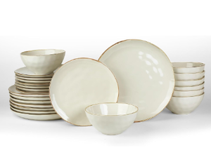 lot 116 image: Brand New Famiware Dinnerware sets for 8 Ocean Round 24 Piece Kitchen Plates and Bowl set Vanilla White $165.99 Retail