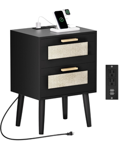 lot 120 image: Brand New Ltysh Night Stand with Charging Station with USB Ports and Outlets Matte Black $55.99 Retail