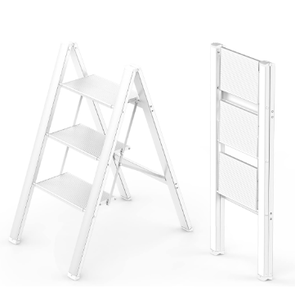 lot 134 image: Brand New WOA WOA 3 Step Ladder Foldable Step Stool Aluminum Anti-Slip Lightweight Ladder $69.90 Retail