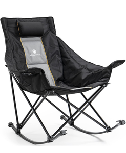 lot 135 image: Brand New Dowinx Oversized Rocking Camping Chair,  Padded Patio Chair with Side Pocket and Carry Bag $99.99 Retail
