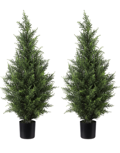 lot 139 image: Brand New HONHDONZJP Artificial Topiary Cedar Trees 3FT Artificial Cedar Pine Tree Potted Plant Fake Plants 2pcs $118 Retail