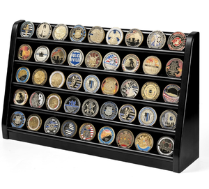 lot 147 image: Brand New DecoWoodo Coin Display Case (Case Only) 5 Row Military Coin Wooden Rack Stand Holds 50 Coins $49.99 Retail